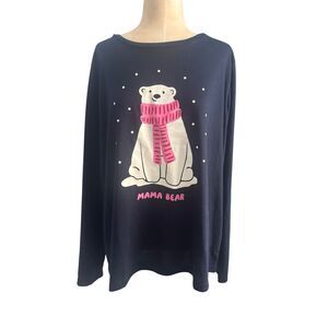 North Pole Trading Co. Womens Mama Bear Sleepwear Sleep Top Navy Blue XL NWOT